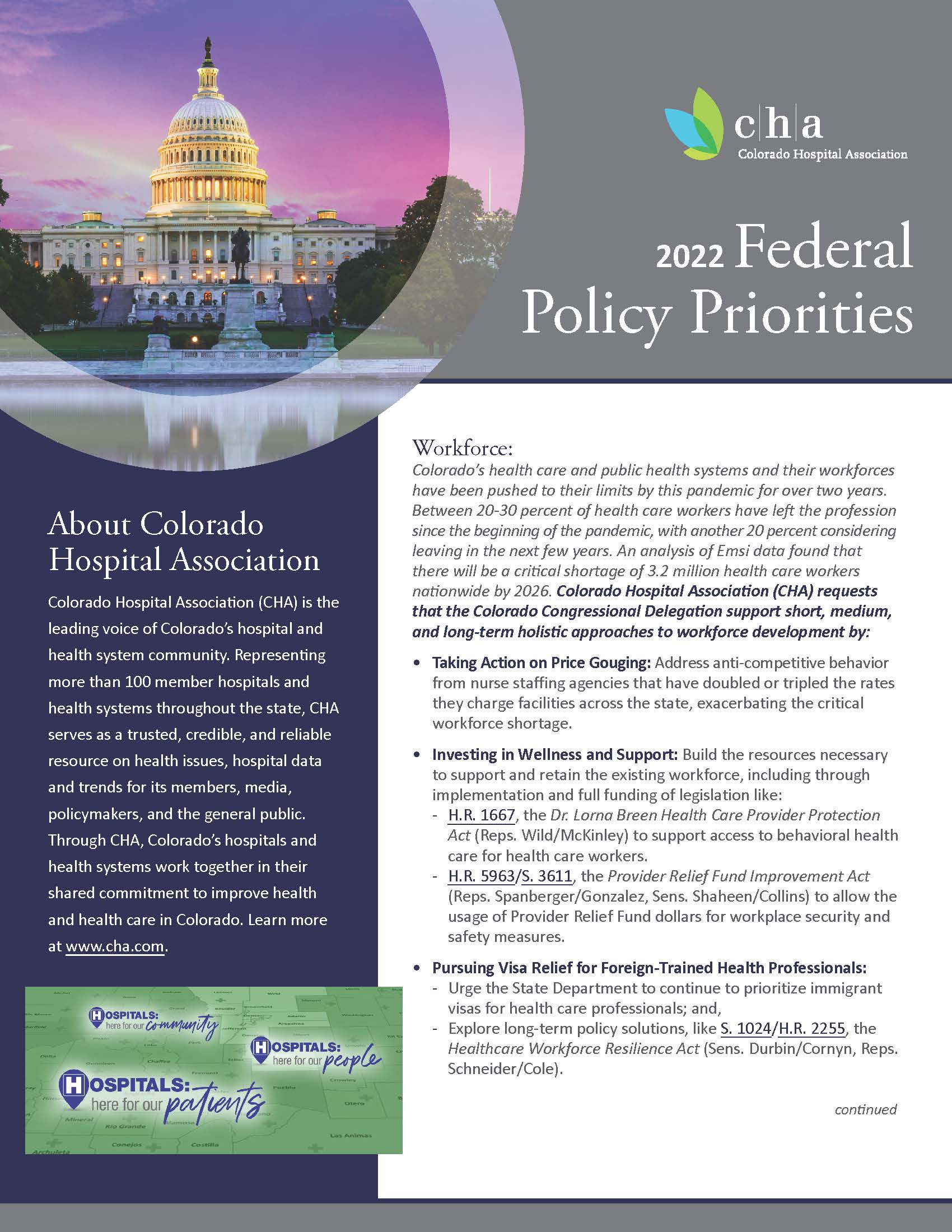 Federal Policy Issues Colorado Hospital Association