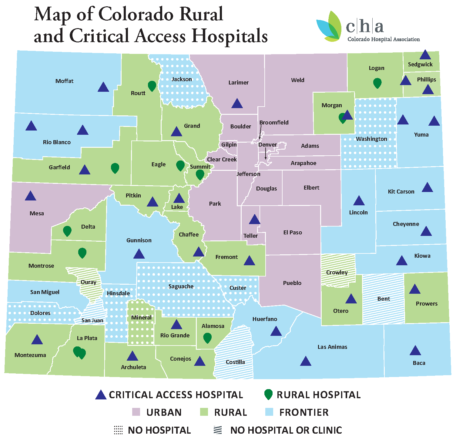 map of rural Colorado and critical access hospitals